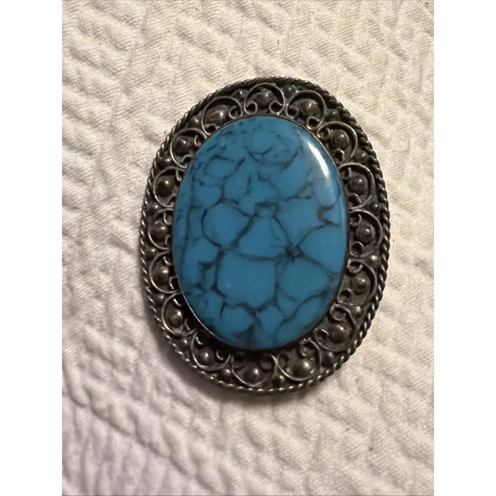 VINTAGE STERLING SILVER PIN‎ OR PENDANT-TURQUOISE